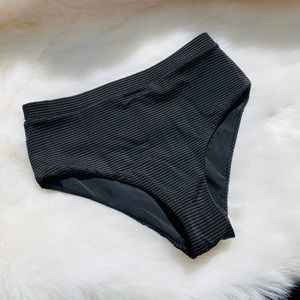 Black Ribbed Cheeky High Waisted Bottom
